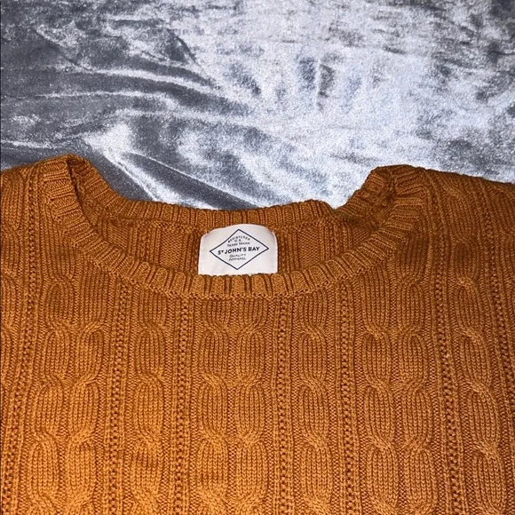 St. John's Bay Women’s Brown/Orange Fall Cable Knit Crewneck Sweater - Picture 2 of 4
